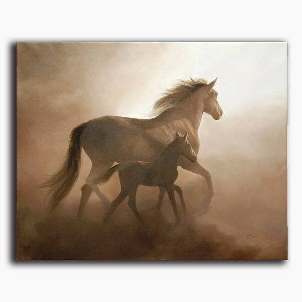 AN-1-47 Original oil painting - Mare and foal
