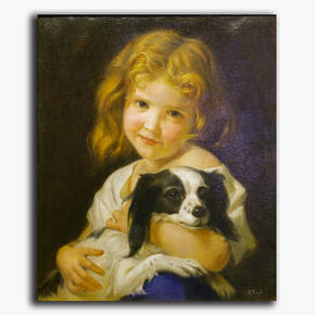 AN-10-48 Original oil painting - Child with dog