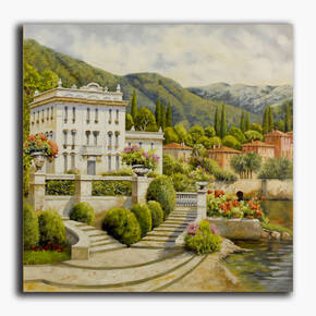 AN-18-298 Original oil painting - Villa on the lake