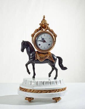 F-OB-66 White Marble Horse Clock