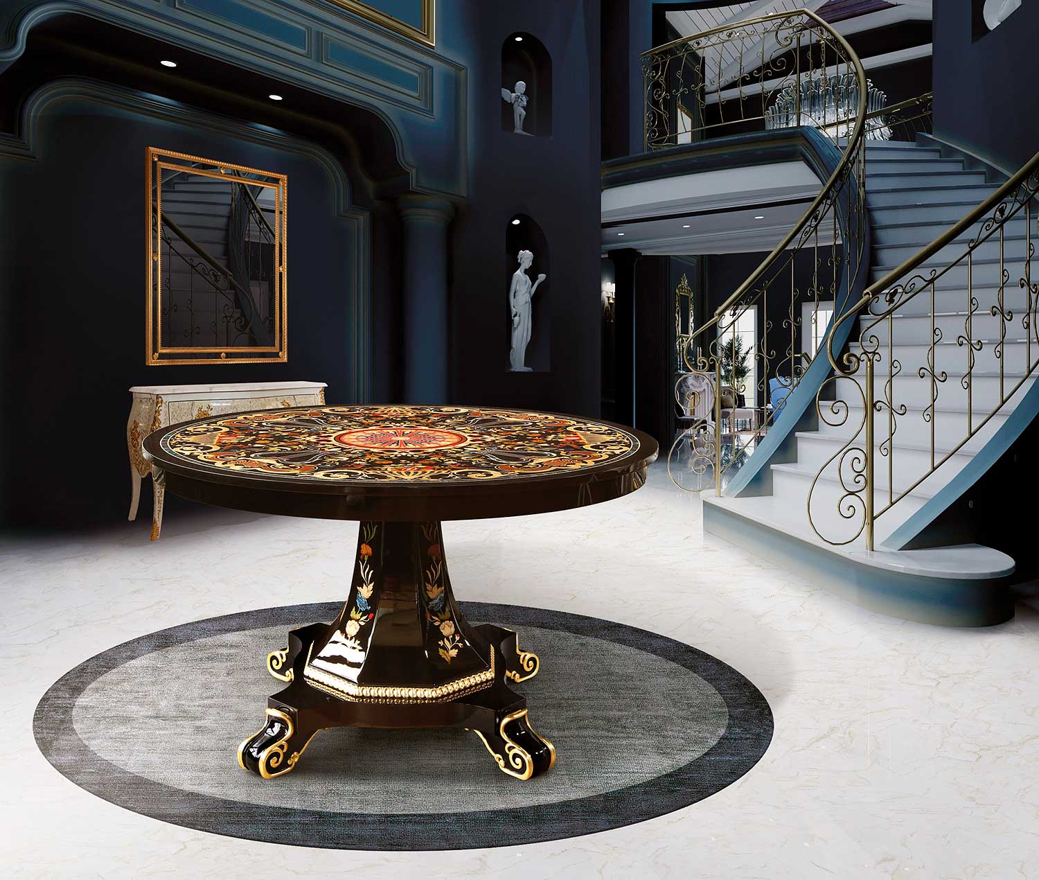 MN-156 Intarsia Dining Table in Erable Nero - Image 1