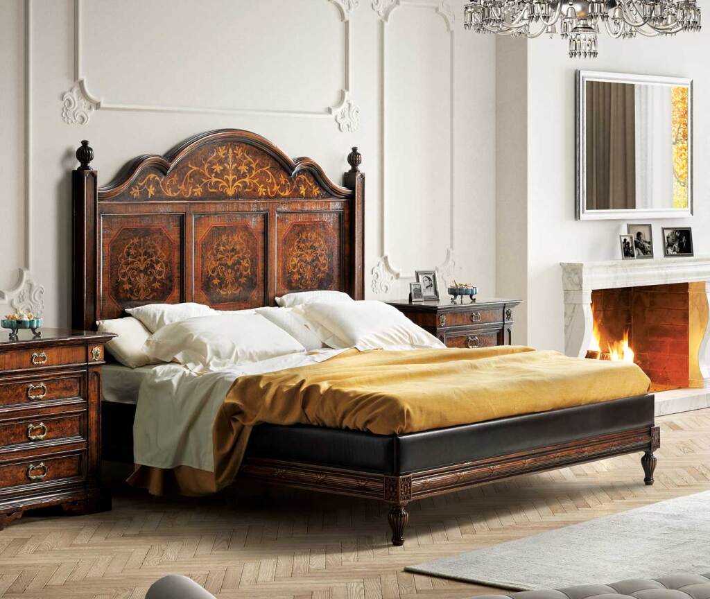 Rustic Italian bed with distressed finish