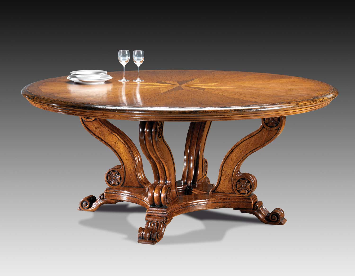 GV-805-72 Round Dining Table w/ Sunburst Inlay - Image 1