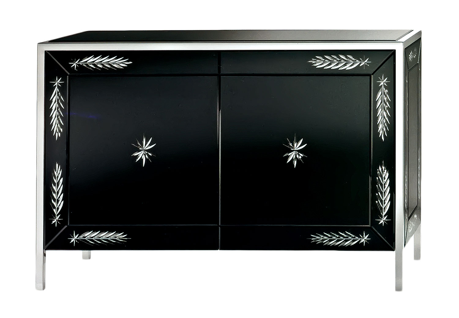 AV-6000-B Black Mirrored Sideboard - Image 1
