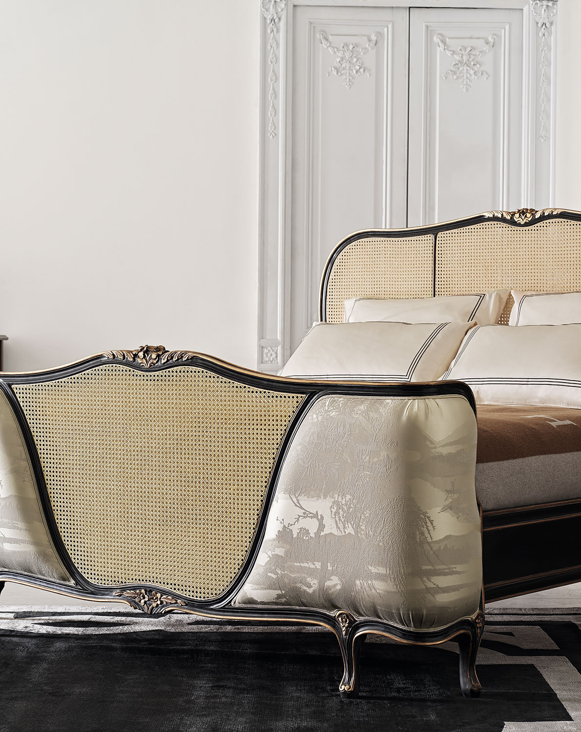 AC-110409-C19 Louis XV Bed with Vienna Straw Panels - Image 3