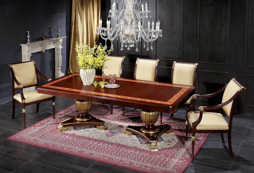 Formal Italian dining table and chairs handcrafted in Italy