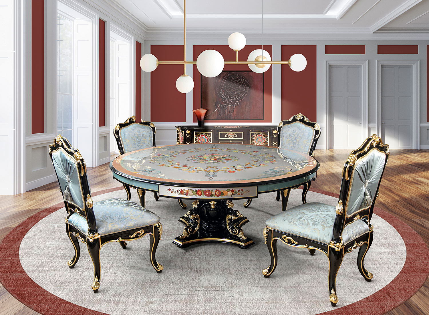 MN-822 Italian Intarsia Dining Table - Image 3