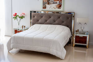 AV-F160/A Contemporary mirrored bed w / suede headboard - Image 2