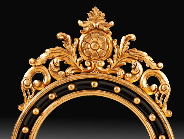 E-1 Black and gold oval mirror