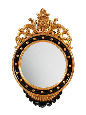 E-1 Black and gold oval mirror