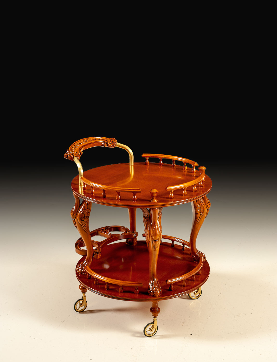 MN-564-T Carved cherry round tea cart - Image 1